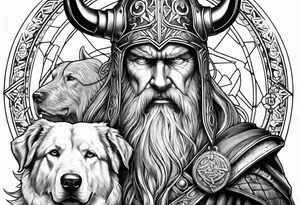 Odin mit Thor und darunter Hades mit sein dreiköpfigen Hund tattoo idea