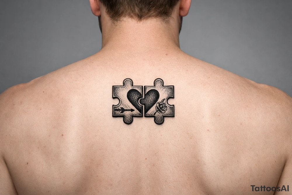 Two puzzle pieces that would only fit together with only the two to make one for two lovers tattoo idea