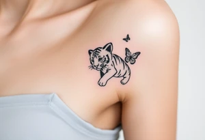 Tiger cub playing with butterflies tattoo idea