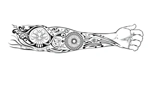 Sicilian Forearm tribal sleeve with patterns and symbols tattoo idea