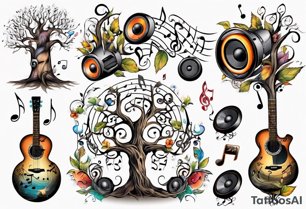 music speaker note tree stave notes tattoo idea