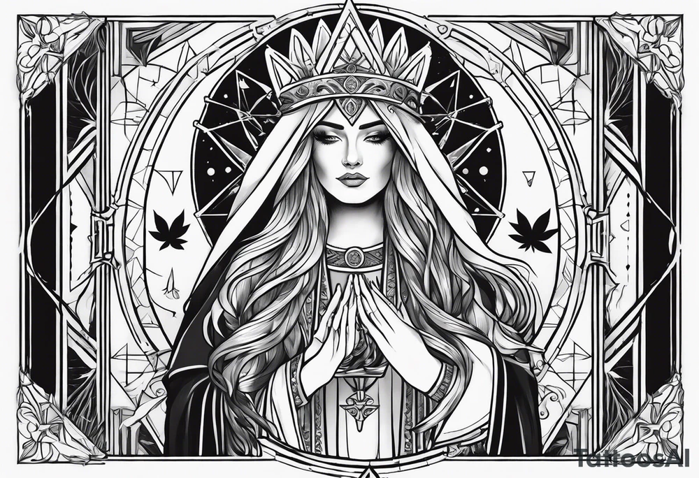 High priestess full tarot card cannabis basic simple 
line work tattoo idea