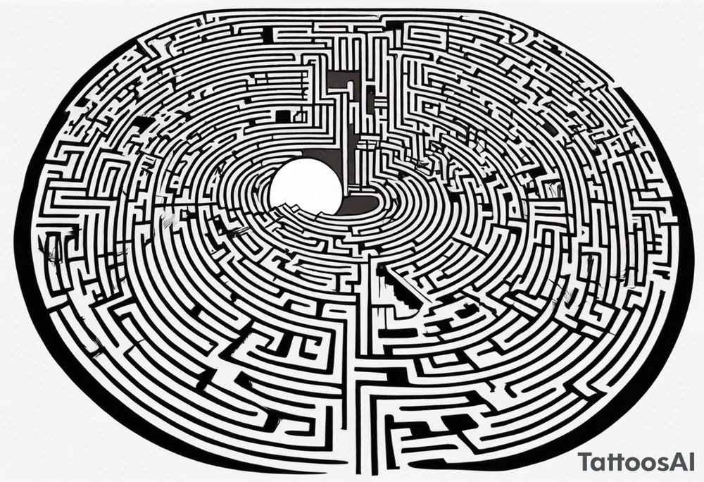 Maze with a train track in the middle. Sky cracking with moon of time tattoo idea