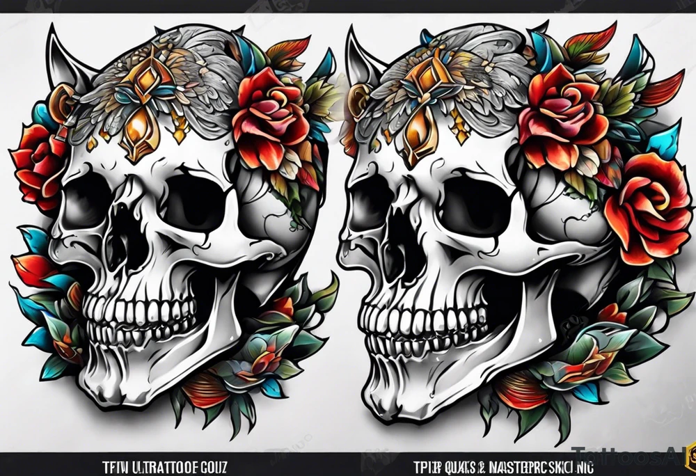 Neo traditional animal skull tattoo idea