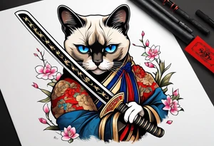 A siamese cat holding a katana tattoo idea