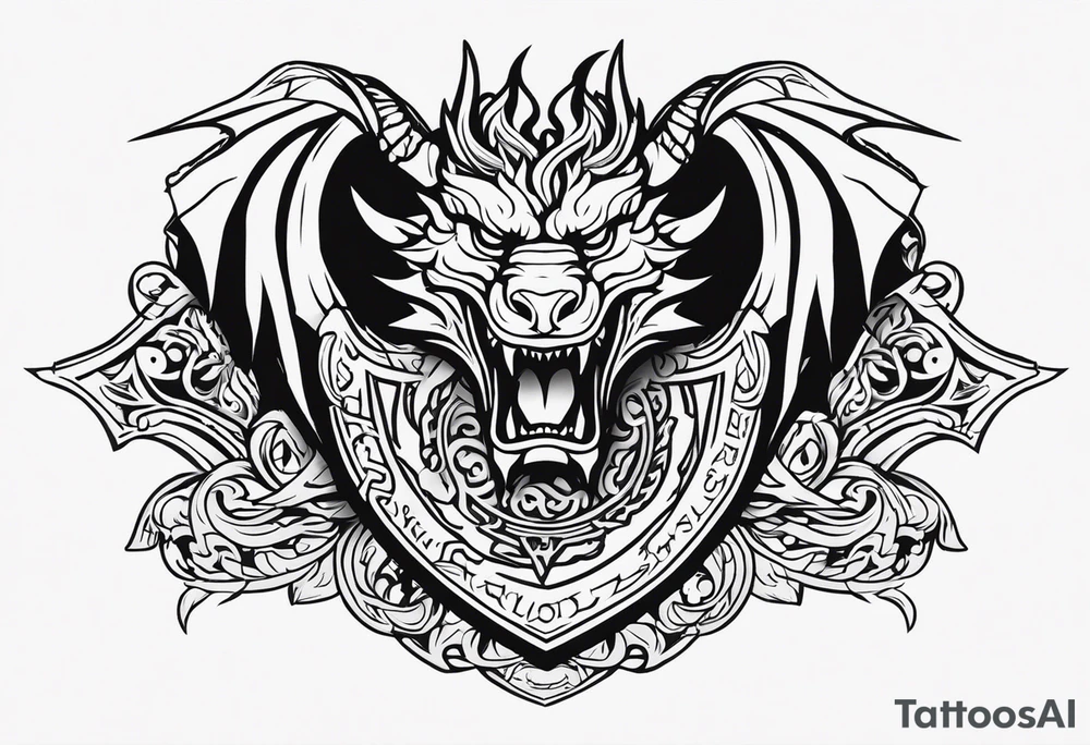 Valhalla sword shield dragon head tattoo idea