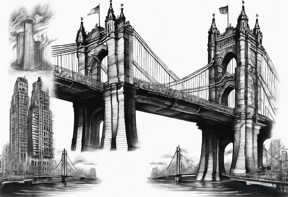 a short bridge linking the top floor of two modern towers together tattoo idea
