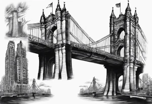 a short bridge linking the top floor of two modern towers together tattoo idea
