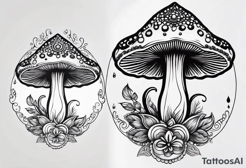 Shaggy cap mushroom dripping ink off cap mandala henna black tattoo design tattoo idea
