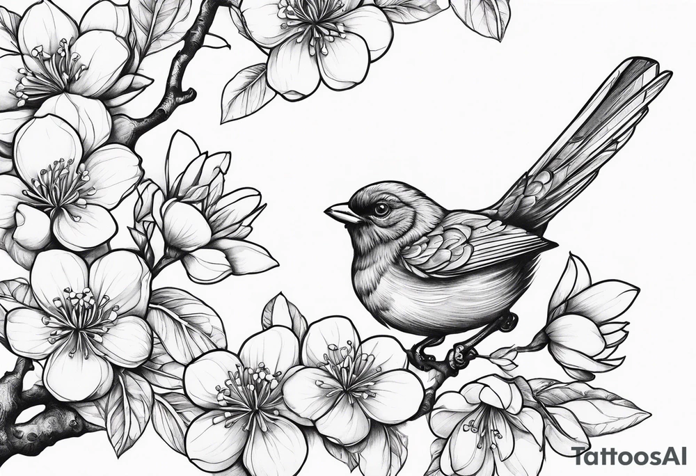 orang blossom branches with white
flowers with a bird tattoo idea