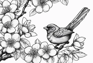 orang blossom branches with white
flowers with a bird tattoo idea
