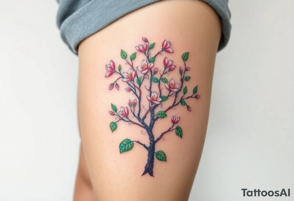 Flowering hawthorne tree tattoo idea