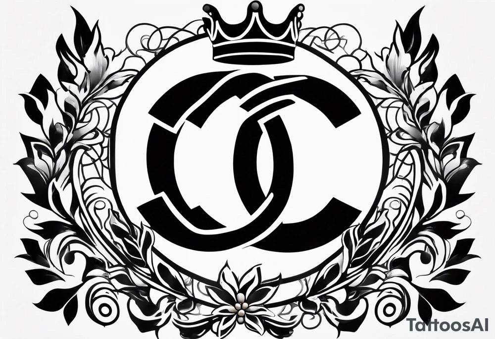 Chanel logo symbol with king crown on top tattoo idea