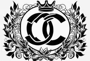 Chanel logo symbol with king crown on top tattoo idea