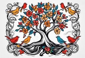 tree with roots and birds


old school vintage simple traditional design with vintage flowers surrounding
bold color simple tattoo idea