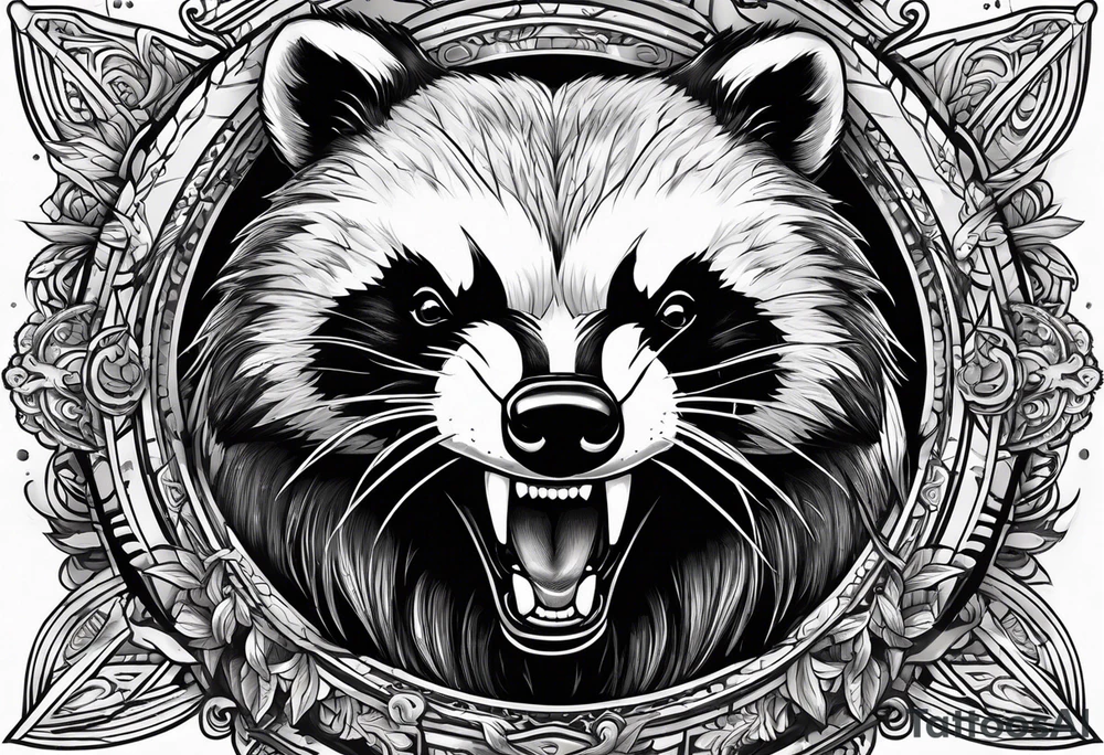 aggressive full body and killer face badger/wolverine with cute smile long nails and attacks tattoo idea