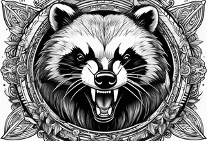 aggressive full body and killer face badger/wolverine with cute smile long nails and attacks tattoo idea