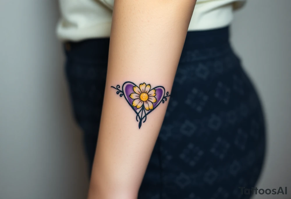 simple with Purple Hearts with yellow daisy. tattoo idea