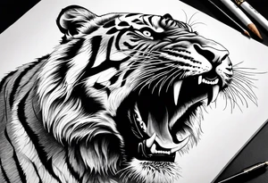 Realistic tiger roaring tattoo idea
