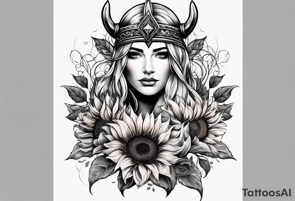 Sunflower viking sleeve tattoo idea
