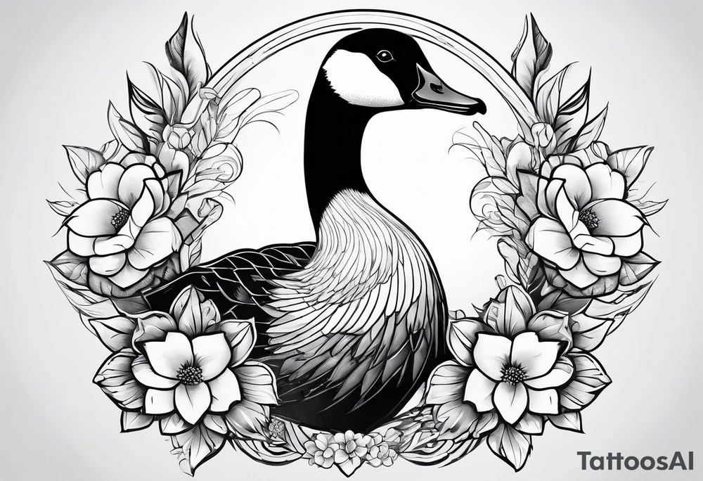 angry canadian goose with flowers at the bottom tattoo idea