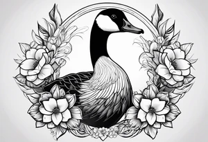 angry canadian goose with flowers at the bottom tattoo idea