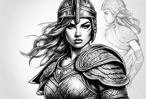 Female gladiator full body cool pose tattoo idea