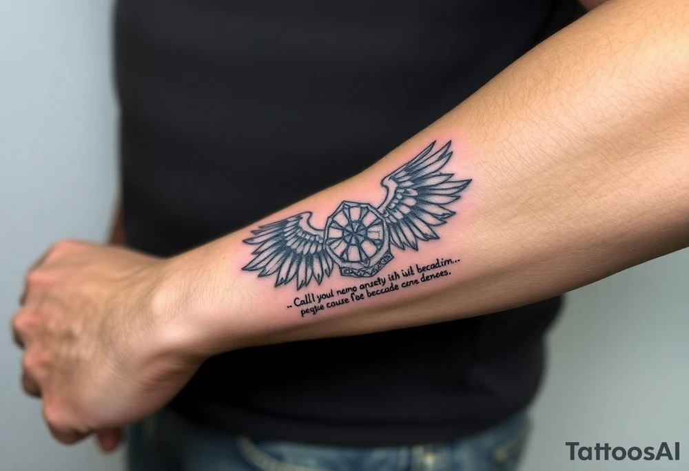 cast all your anxiety on him because he cares for you" with angels tattoo idea