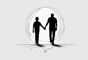 father and son walk away holding hands, just an outline tattoo idea