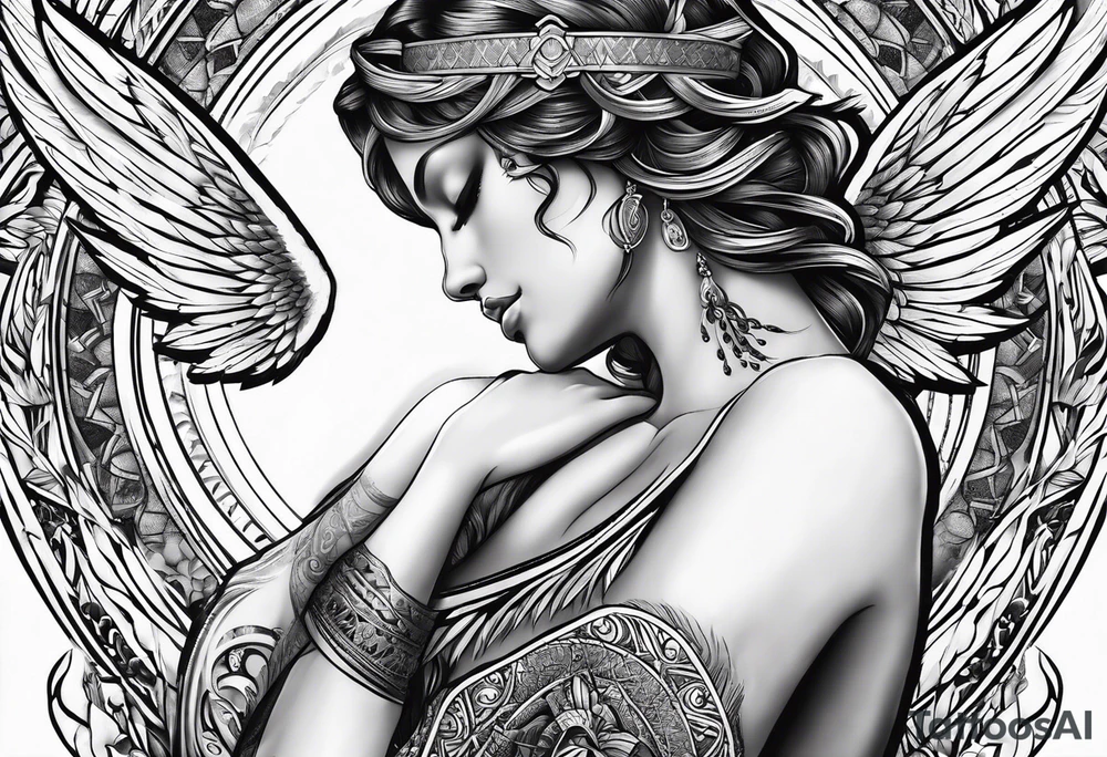 Angel with prayer hands tattoo idea