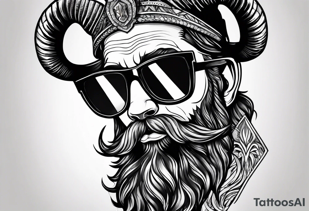 capricorn with beard and sunglasses tattoo idea