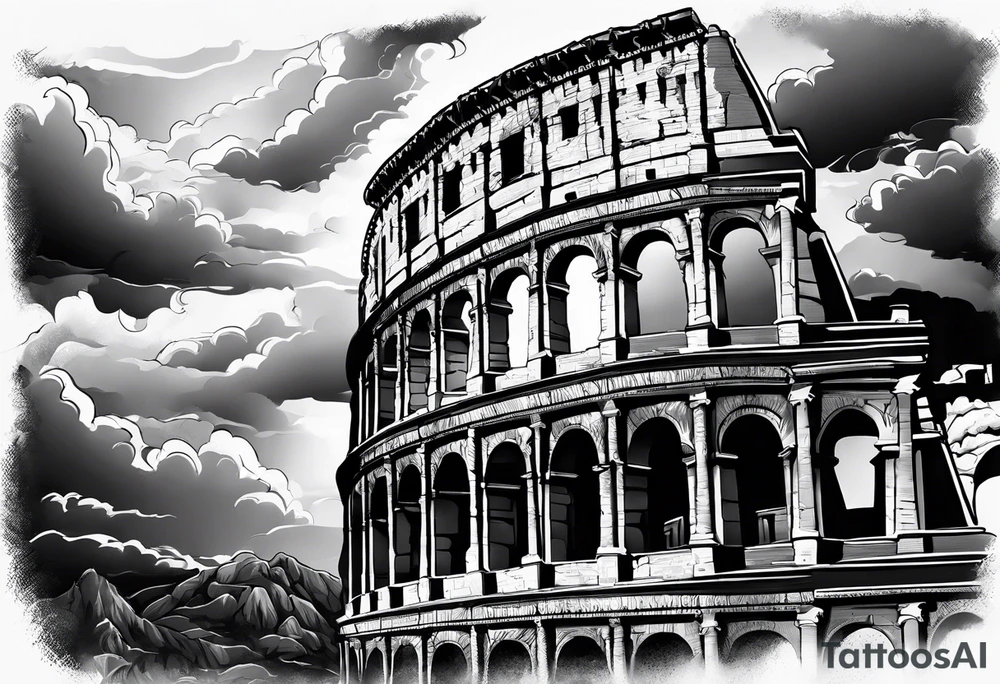 coloseum gladiator lightning and clouds tattoo idea