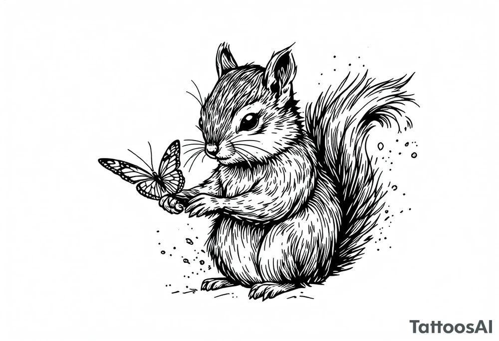 A Squirrel with a butterfly in hands tattoo idea