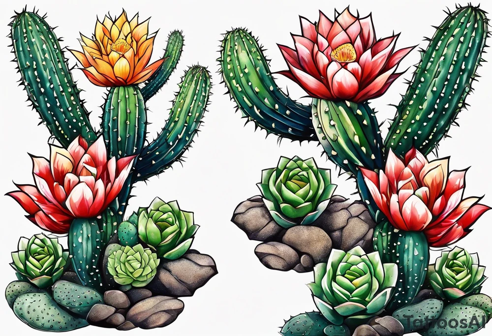 Uma fenix com cactos tattoo idea