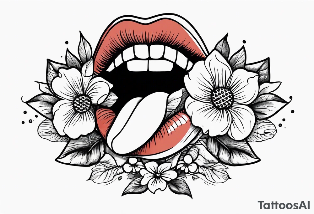 lips singing old school vintage traditional
flowers around and mouth next to microphone tattoo idea