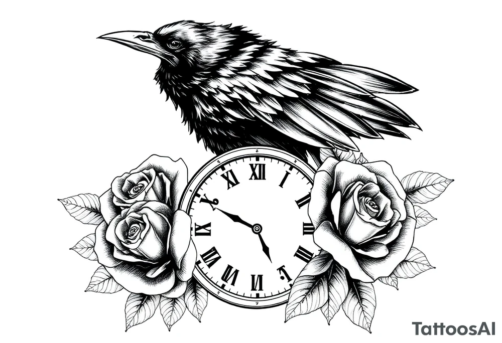 raven,roses,clock. tattoo idea