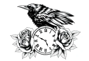 raven,roses,clock. tattoo idea