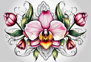 Cymbidium orchid rose on each side tattoo idea