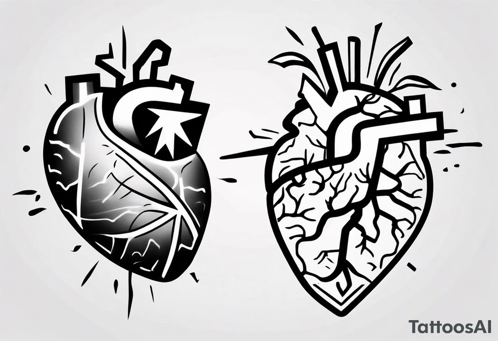 Split human brain and human heart tattoo idea