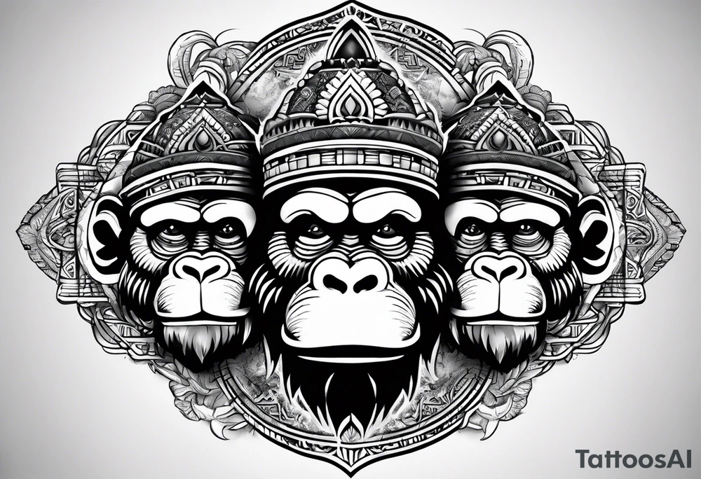 Three wise monkeys: one with his hands on eyes, one with his hands on mouth, one with his hands on ears.
They look wise and cool tattoo idea