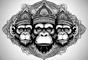 Three wise monkeys: one with his hands on eyes, one with his hands on mouth, one with his hands on ears.
They look wise and cool tattoo idea