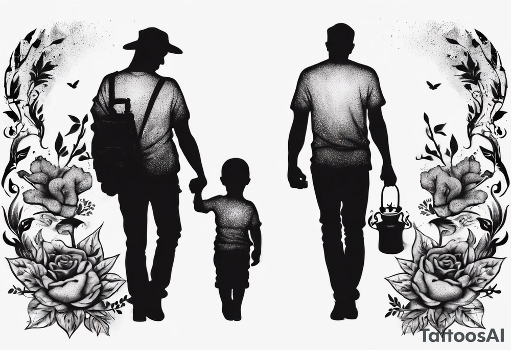 Silhouette of a father with two children tattoo idea