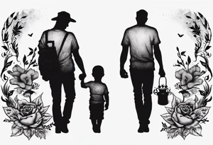 Silhouette of a father with two children tattoo idea