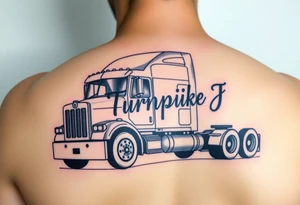 Picture of an eighteen wheeler truck with the words “Turnpike J” on it tattoo idea