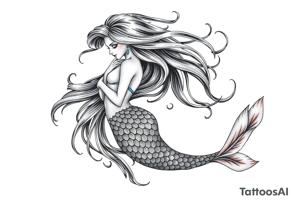 mermaid with flowing hair tattoo idea