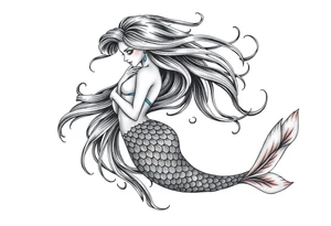 mermaid with flowing hair tattoo idea