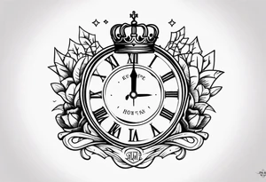 Broken clock with king crown lettering HOPE tattoo idea