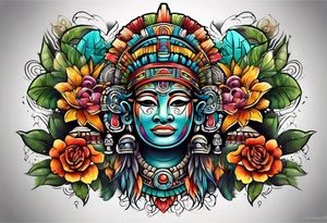 Colorful Mayan cave tattoo idea