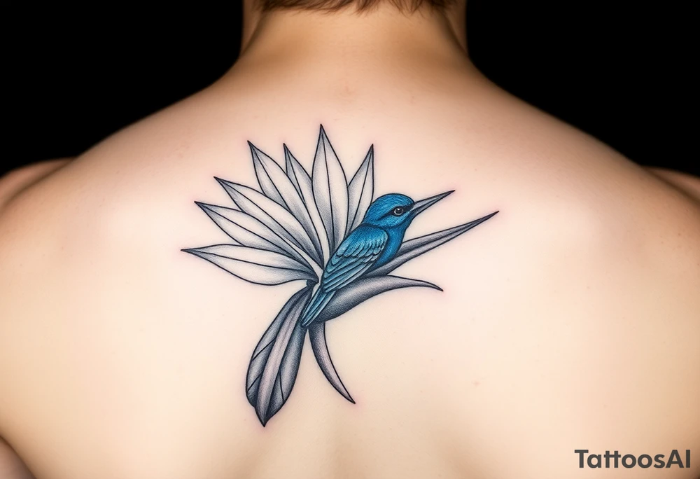 Bird of paradise flower with blue bird tattoo idea