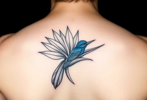 Bird of paradise flower with blue bird tattoo idea